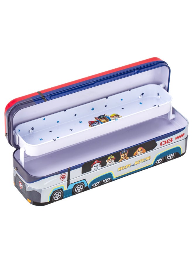 ديلي Deli Paw Patrol Rescue Bus Stationery Box، علبة أقلام قصديرية قابلة للطي ثلاثية الطبقات، حافظة أقلام متعددة الوظائف، Red - Image 2