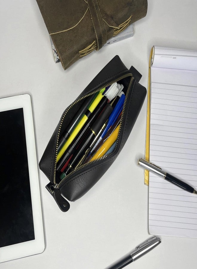 Rustic Town Leather Pencil Case - Handcrafted Full-Grain Zipper Leather Pen Pencil Holder - Elegant & Practical Pencil Pouch for Work & Office - Image 4