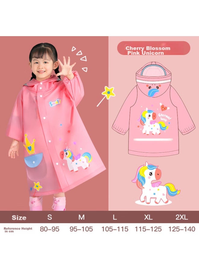 Moremerry Children's Raincoat For Boys And Girls, Kindergarten Kids, Toddlers, Full Body Waterproof Poncho For Boys, Cherry Blossom Pink Unicorn 2XL - Image 1