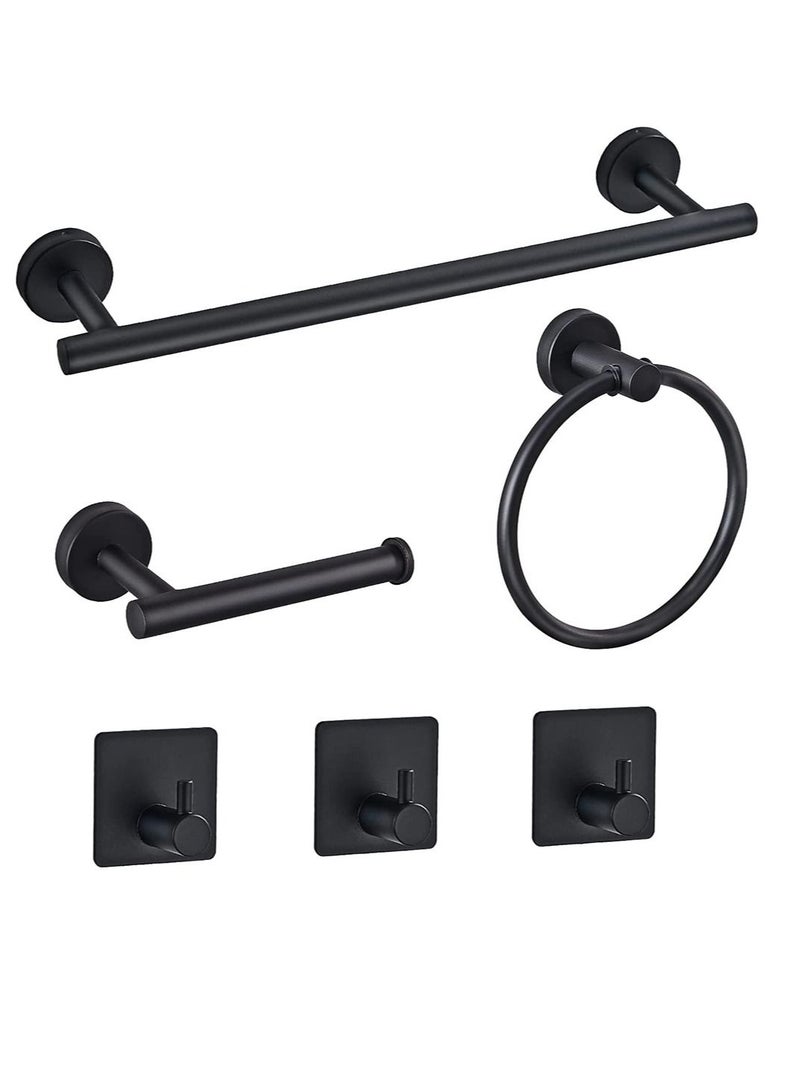 KASTWAVE Towel Bar Set KASTWAVE 6 PCS Bathroom Matte Black Stainless Steel Bathroom Accessories Towel Rack Set Round Wall Mounted, Include 16inch Towel Bar, Toilet Paper Holder, Towel Ring, 3 Robe Towel Hooks  - Image 1