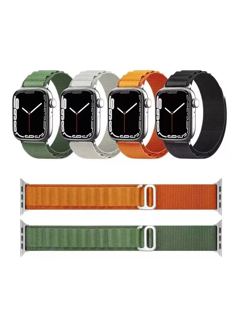 MOCOM 4 in a Bundle - Alpine Loop Watch Band Strap for Apple Watch Ultra 49mm/45mm/44mm/42mm   Green, Starlight, Orange, Black - Image 3
