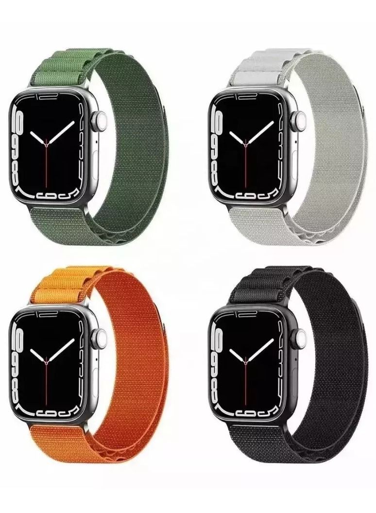 MOCOM 4 in a Bundle - Alpine Loop Watch Band Strap for Apple Watch Ultra 49mm/45mm/44mm/42mm   Green, Starlight, Orange, Black - Image 2