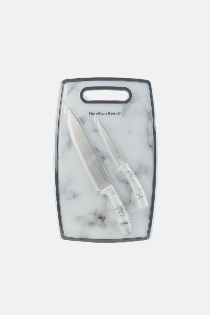 Hamilton Beach 3 Piece Cutting Knives And Cutting Board Set, Off White - Image 1