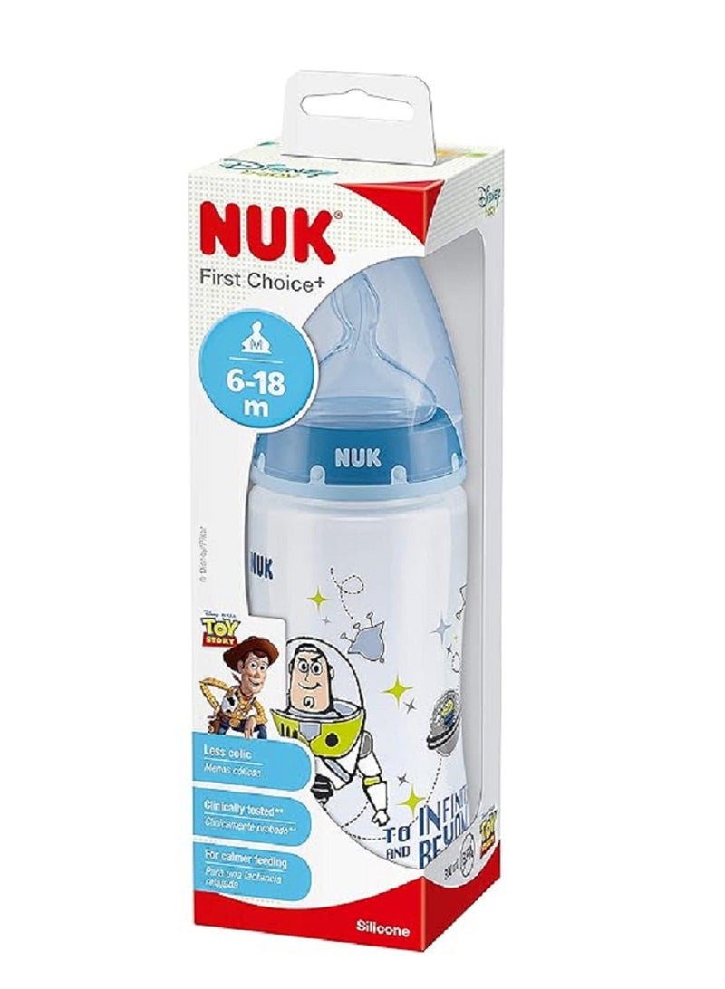 نوك NUK First Choice+ زجاجة لعبة قصة الطفل، 6-18 شهور، مكافحة الكوليك، سيليكون تيت، خالية من BPA، بز، 300 مل - Image 2