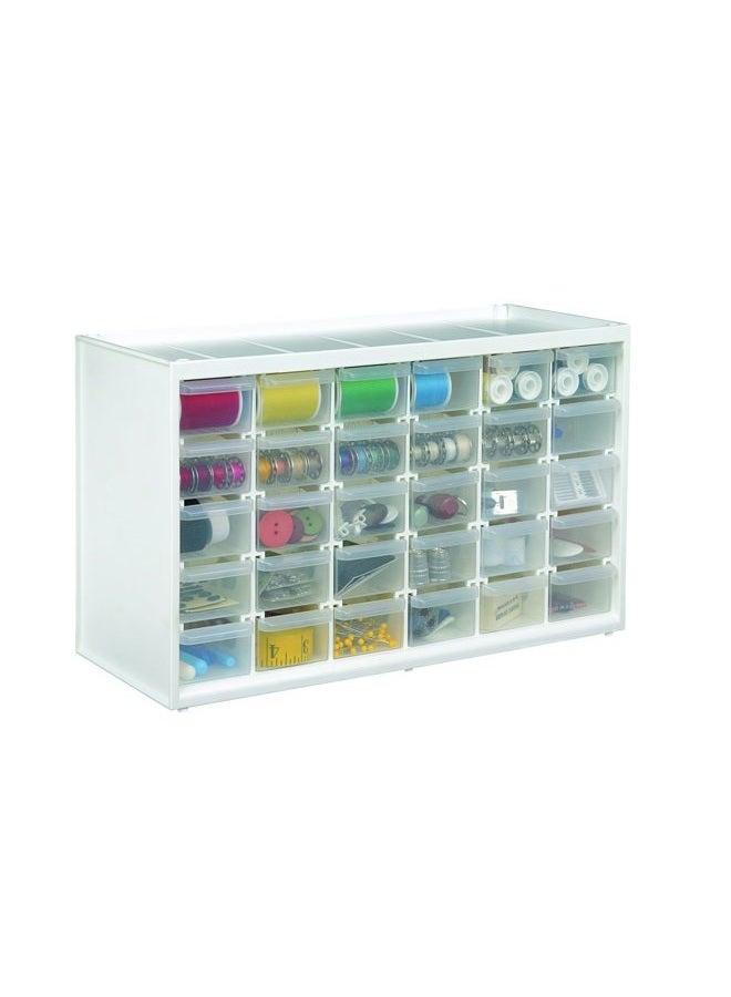 ArtBin 6830PC Store-In-Drawer Cabinets - Wall Mountable Storage Cabinet with 30 Drawers, Art & Craft Organizer, Clear/White - Image 1
