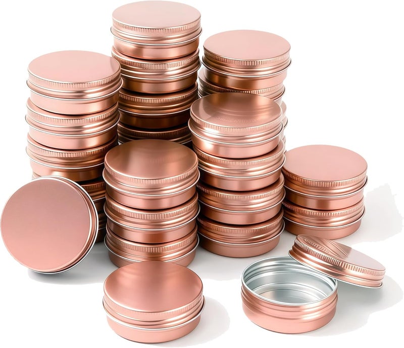 LJY 28Pcs Aluminum Tin Jar Refillable Containers Round Tin Container Bottle for DIY Projects,Gifts,Cosmetic,Cream,Diamond, Salves,Balms,Lip Balm,Spices (Rose Gold, 28 Pcs 1oz) - Image 1