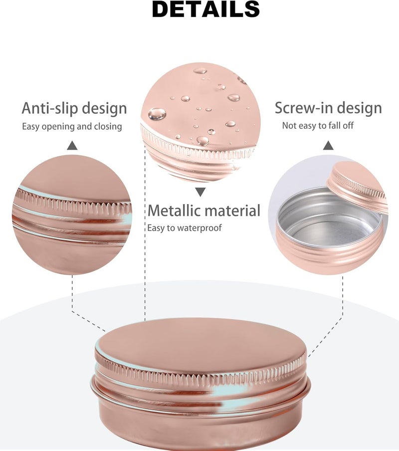 LJY 28Pcs Aluminum Tin Jar Refillable Containers Round Tin Container Bottle for DIY Projects,Gifts,Cosmetic,Cream,Diamond, Salves,Balms,Lip Balm,Spices (Rose Gold, 28 Pcs 1oz) - Image 3