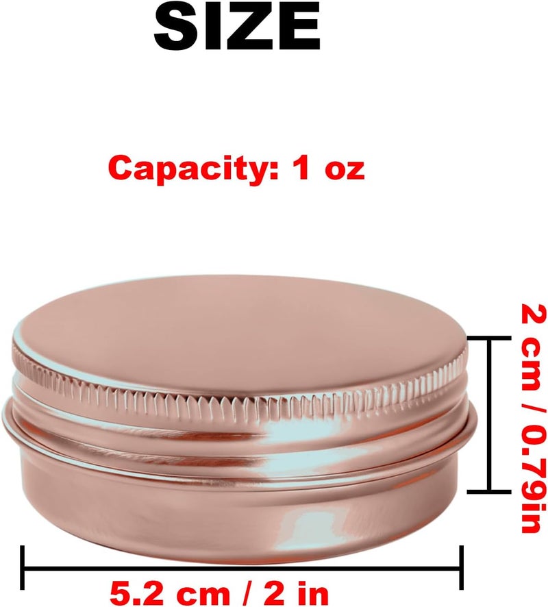 LJY 28Pcs Aluminum Tin Jar Refillable Containers Round Tin Container Bottle for DIY Projects,Gifts,Cosmetic,Cream,Diamond, Salves,Balms,Lip Balm,Spices (Rose Gold, 28 Pcs 1oz) - Image 2