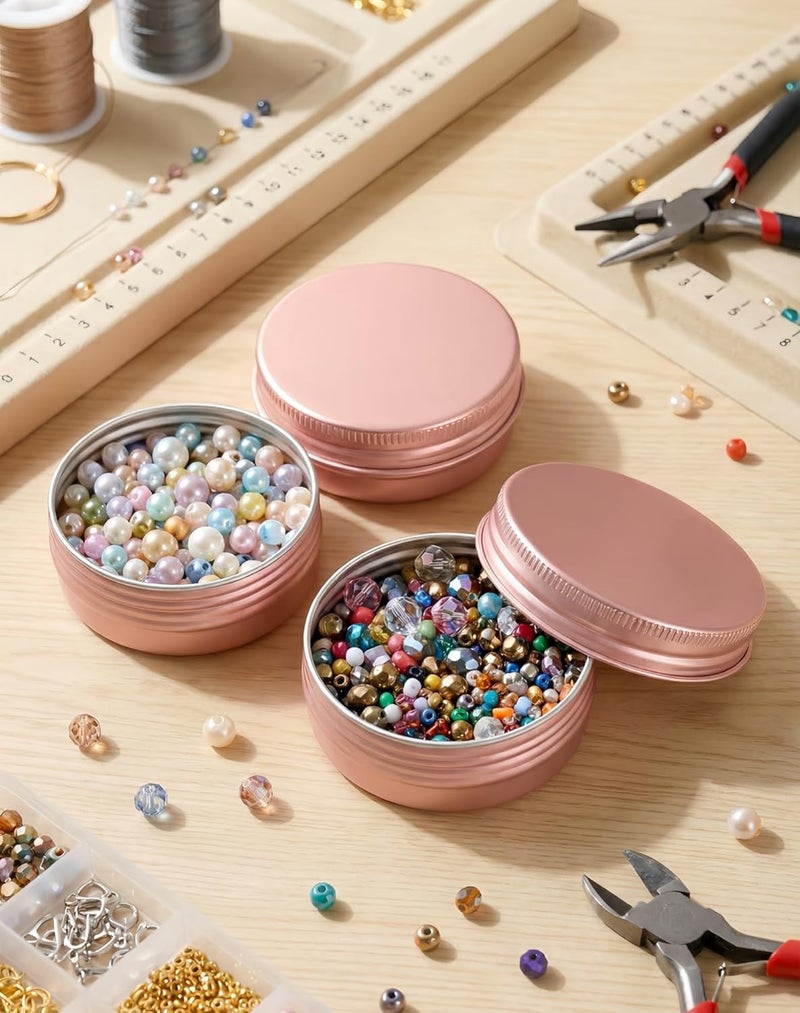 LJY 28Pcs Aluminum Tin Jar Refillable Containers Round Tin Container Bottle for DIY Projects,Gifts,Cosmetic,Cream,Diamond, Salves,Balms,Lip Balm,Spices (Rose Gold, 28 Pcs 1oz) - Image 4