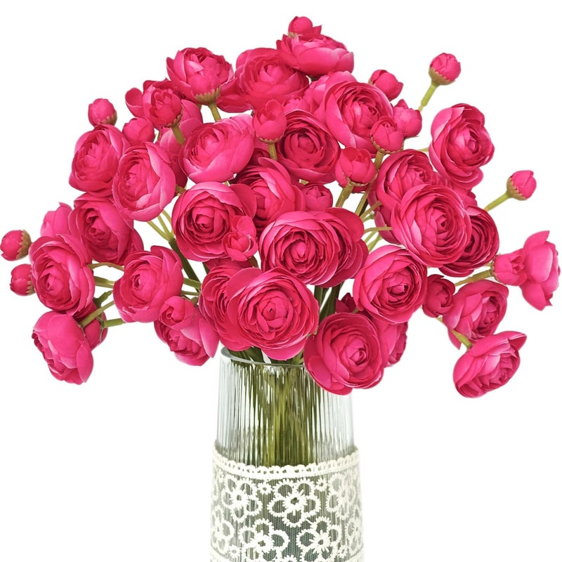 Letjolt Ranunculus Artificial Flower ROSEO Pink Silk Flowers Faux DIY Bouquet for Wedding Engagement Centerpieces Arrangements Bridal Shower Decorations Home Decor 18pcs - Image 1