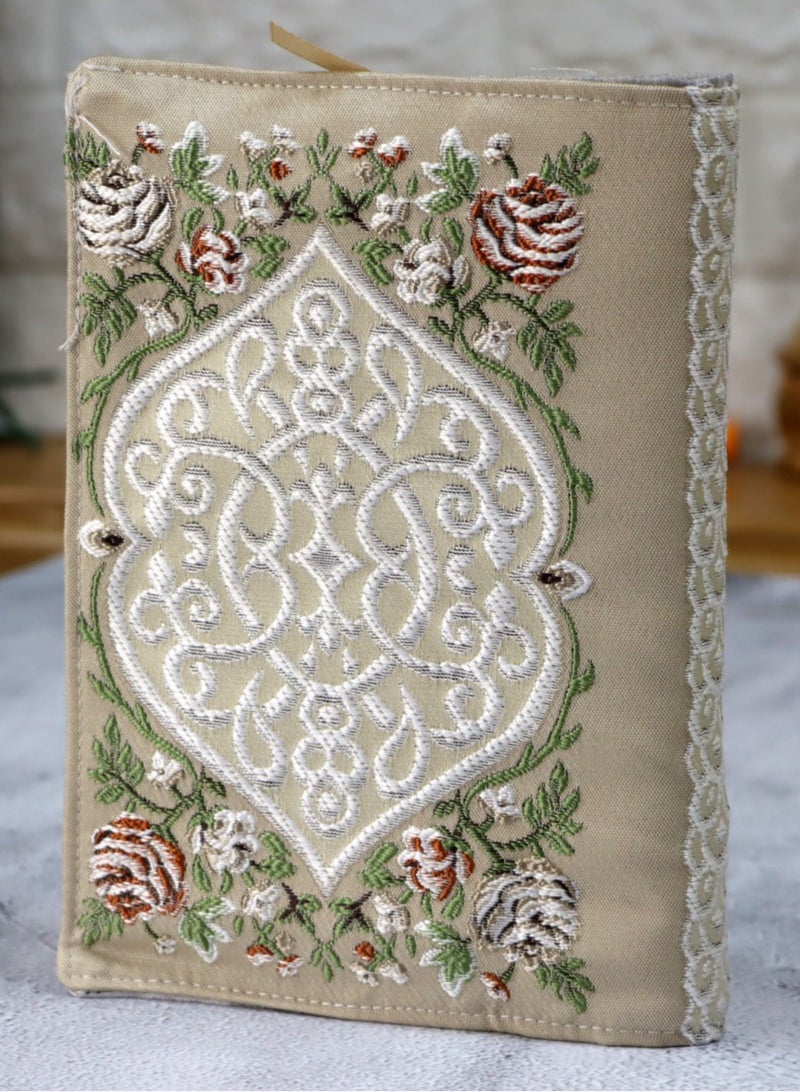 REBENUO Embroidered silk cover for memorizing the Holy Quran, size: 14*20, grey - Image 2