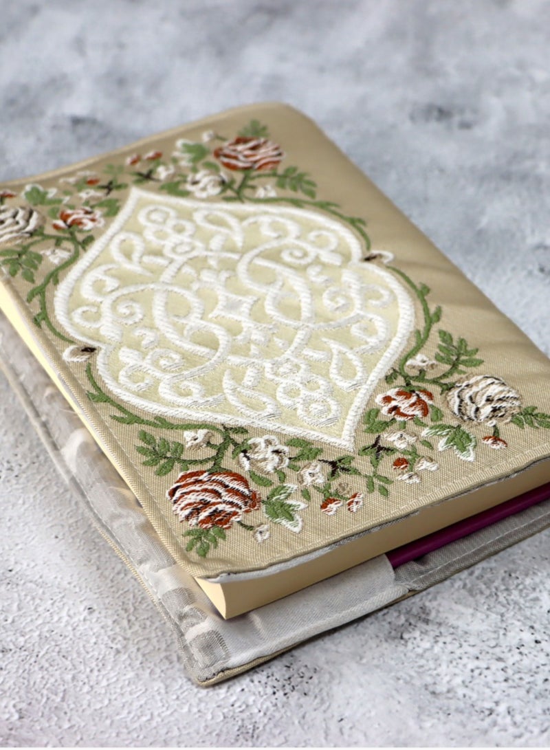 REBENUO Embroidered silk cover for memorizing the Holy Quran, size: 14*20, grey - Image 4