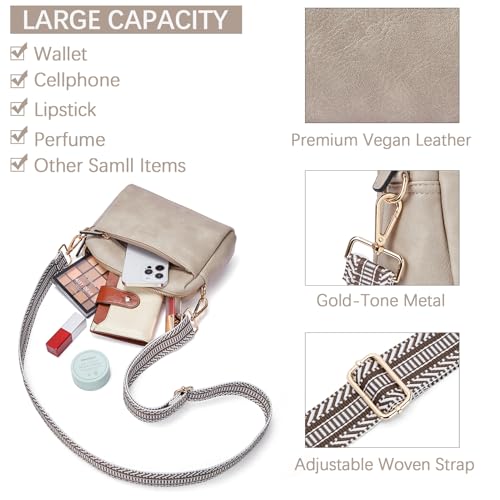 BOSTANTEN Small Crossbody Purse for Women Triple Zip Cell Phone Leather Shoulder Handbag with Wide Guitar Strap Grey - Image 4