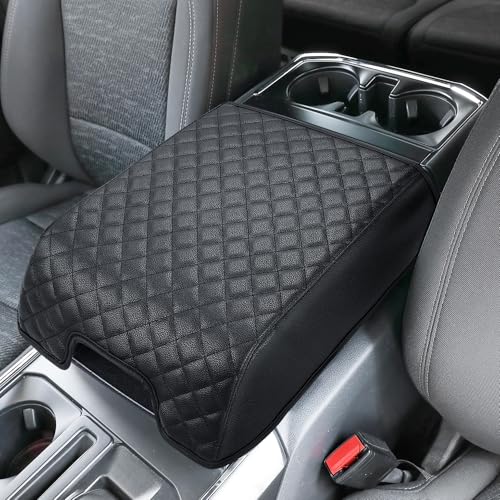 ISSYAUTO Center Console Cover Compatible with 2015-2020 F150, 2017-2022 F250 F350 F450, 2018-2024 Expedition, Leather Armrest Cover Cushion Arm Rest Cover (Bucket Seat Only) - Image 1