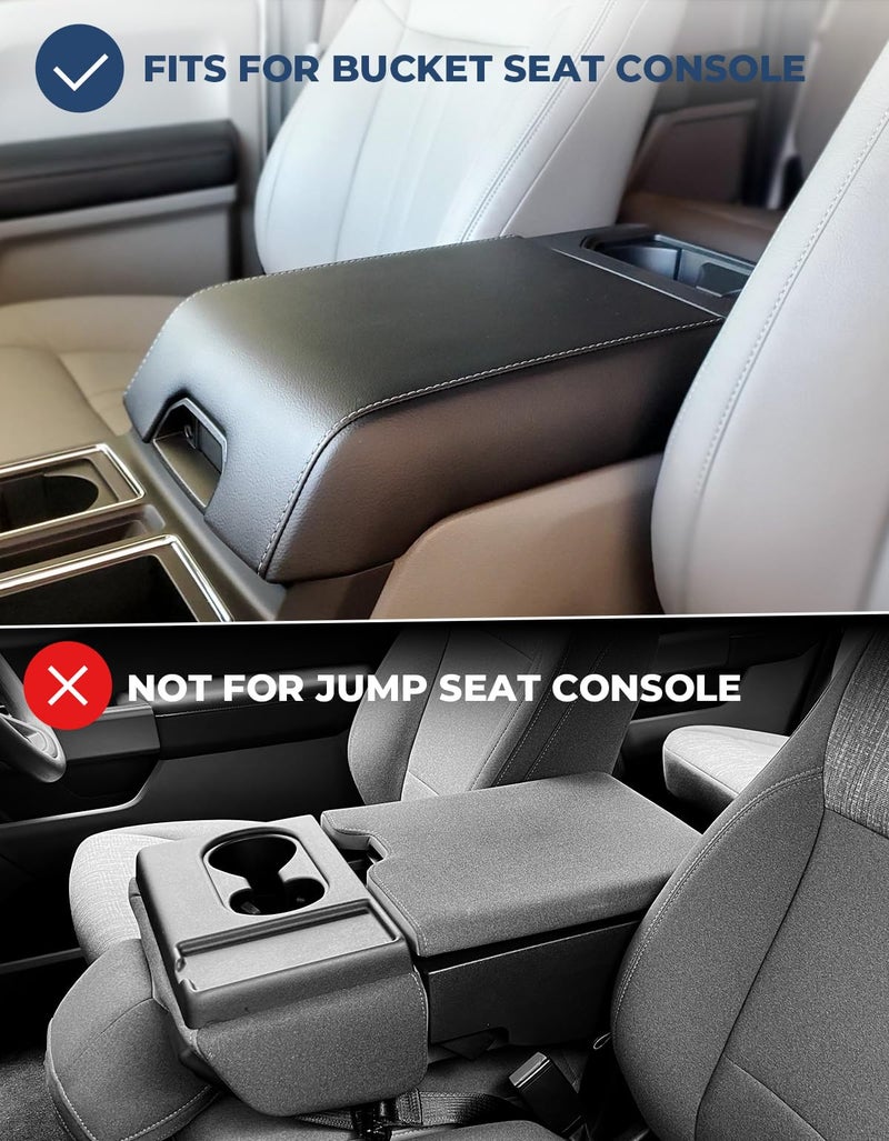 ISSYAUTO Center Console Cover Compatible with 2015-2020 F150, 2017-2022 F250 F350 F450, 2018-2024 Expedition, Leather Armrest Cover Cushion Arm Rest Cover (Bucket Seat Only) - Image 2