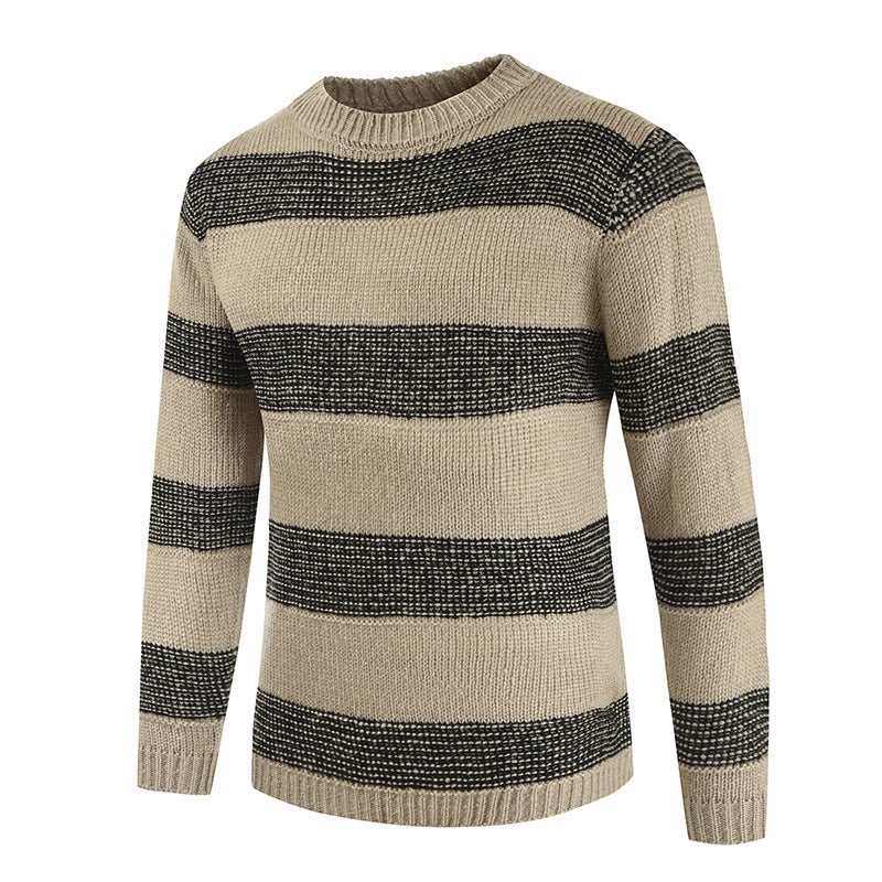 Autumn 2021 New Men'S Sweater Fashion Striped Crewneck Sweater Men'S Personality Trendy Color-Matching Men'S Top - Image 3