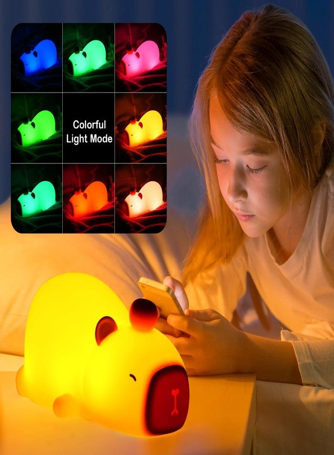PSDRIQQ Capybara Night Light Cute Squishy Silicone Nursery Nightlight Dimmable Animal Bedside Lamp with Tap Control Christmas Gift for Kids Girls Boys Women - Image 4