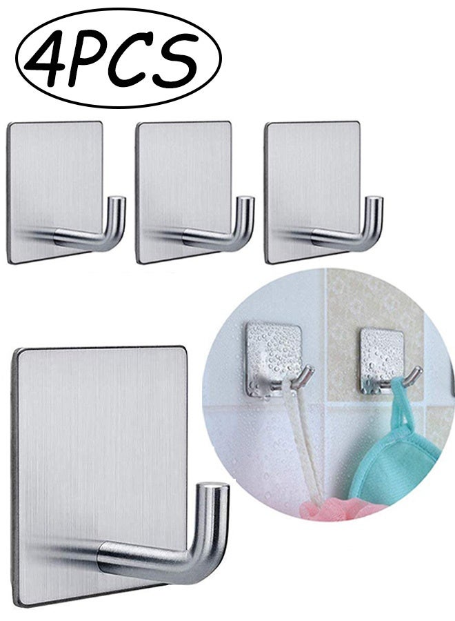 4 Pcs Adhesive hooks bathroom hooks heavy duty hooks Adhesive Bathroom Hooks Self adhesive Hooks 304 Stainless Heavy Duty Sticky Hooks for Bathroom Kitchen Livingroom Camper - Image 1