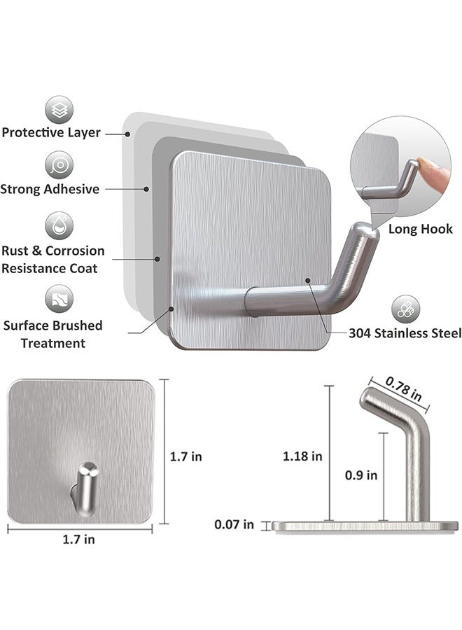 4 Pcs Adhesive hooks bathroom hooks heavy duty hooks Adhesive Bathroom Hooks Self adhesive Hooks 304 Stainless Heavy Duty Sticky Hooks for Bathroom Kitchen Livingroom Camper - Image 2