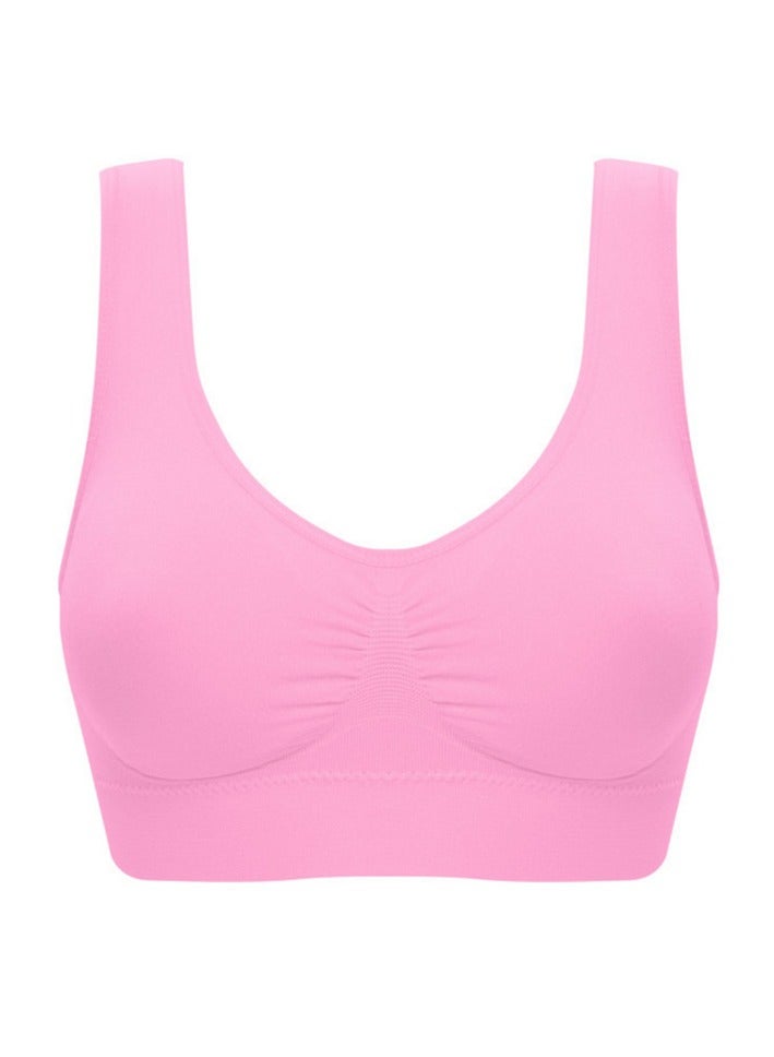 AROAQ Women Sports Bra, Fitness Sports Yoga Bra with Removable Padding, Double-layer Seamless Sports Bra without Rims, Comfortable Soft Bra for Workouts Running Yoga Trainings, (Size 5XL, Pink)  - Image 1