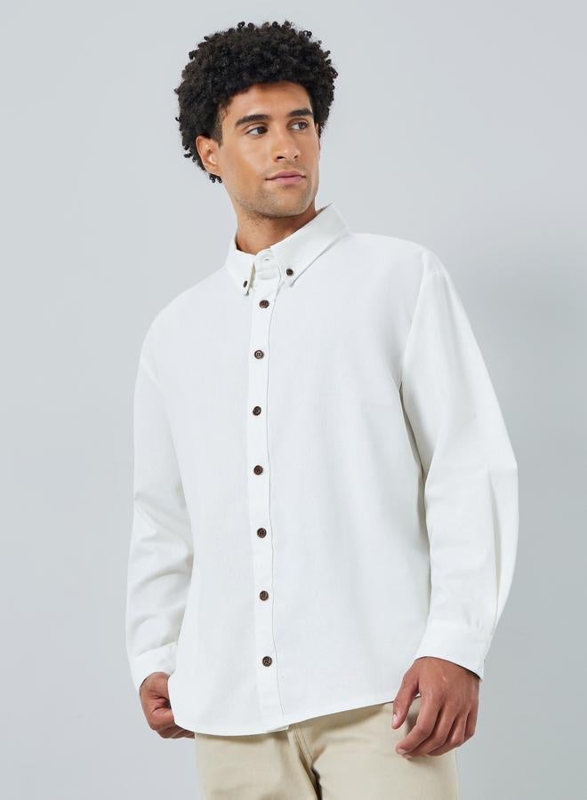 Styli Men Relaxed Fit Linen Blend Shirt with Button-Down Collar - Image 1