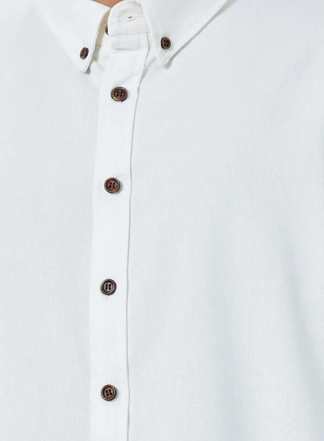 ستايلي قميص بياقة بأزرار من مزيج الكتان بقصة مريحة
