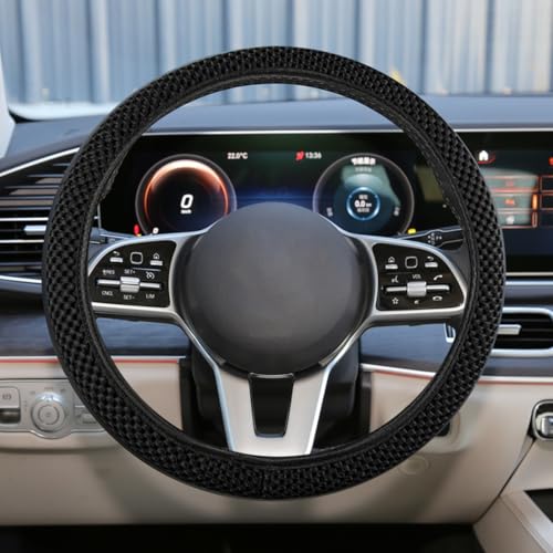 UHANBUT Elastic Stretch Steering Wheel Cover AntiSlip 15 inch Microfiber Odorless Breathable Ice Silk Car Steering Wheel Protector Easy Carry Warm in Winter Cool in Summer Black - Image 1