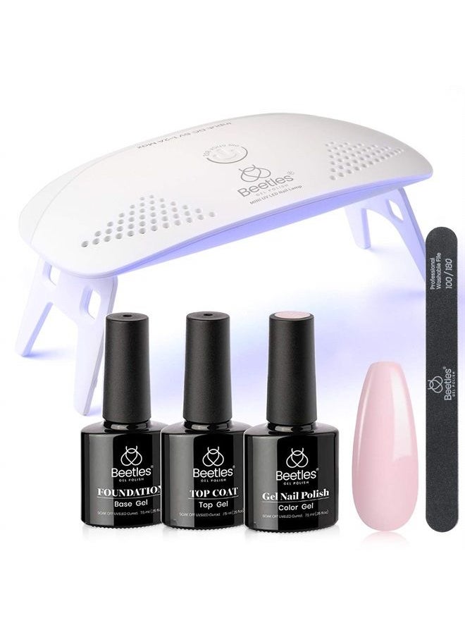 beetles Gel Polish Beetles Nude Pink Gel Nail Polish Kit with UV LED Light Nail Lamp Starter Kit Base Gel Top Coat Soak Off Nude Pink Gel Polish Set with Nail File for DIY Home Manicure Neutral Nails Gift for Women 