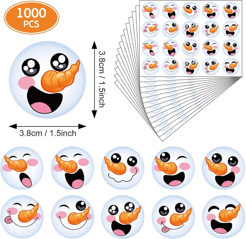 Containlol 1000 Pieces Happy Snowman Stickers  Christmas Roll Circle Face Winter Holiday Label  Cute Seals Cards Fun Presents for Kids Xmas Party Decoration Supplies - Image 2