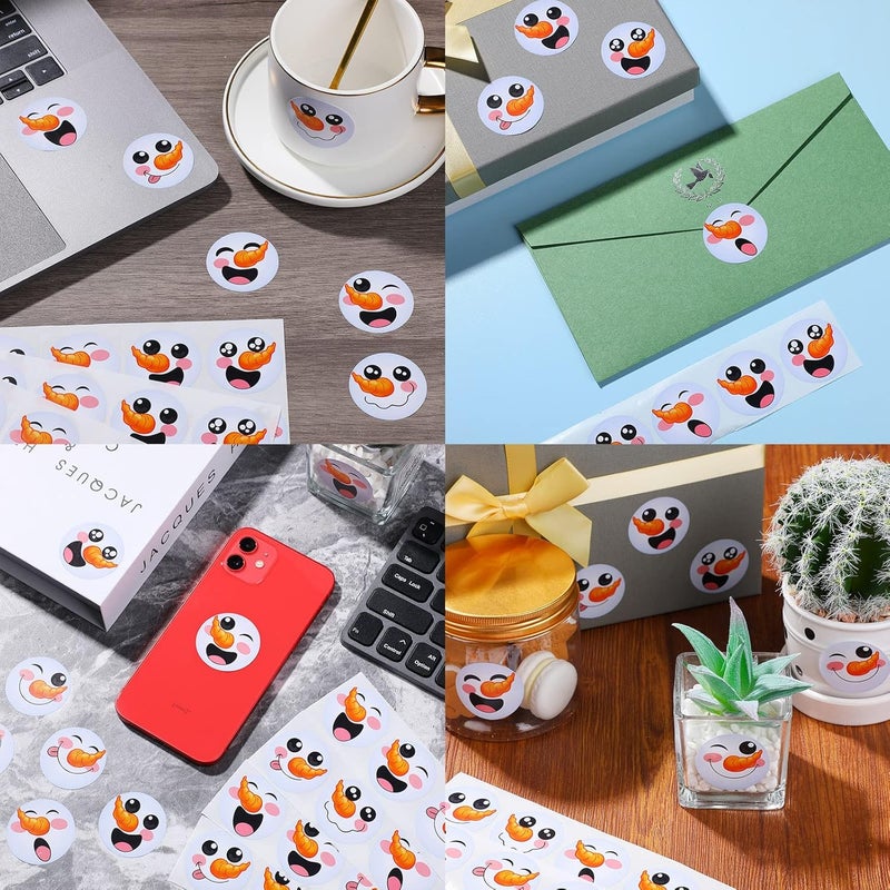 Containlol 1000 Pieces Happy Snowman Stickers  Christmas Roll Circle Face Winter Holiday Label  Cute Seals Cards Fun Presents for Kids Xmas Party Decoration Supplies - Image 3