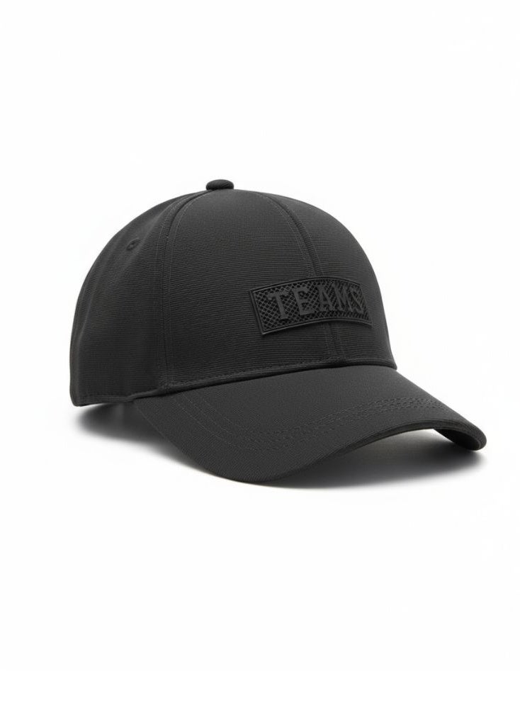 بريميم قبعة بيسبول بشعار الفريق باللون الأسود النفاث - قصة كلاسيكية منظمة من القطن الغني - Image 1