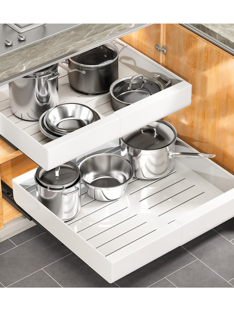 Excefore Pull out Cabinet Organizer, Expandable Pull-Out Cabinet Organizer (32-48cm) - Heavy Duty Slide-Out Drawers with Adhesive Nano Film for Kitchen Base Cabinet Organization and Bathroom Storage  - Image 2