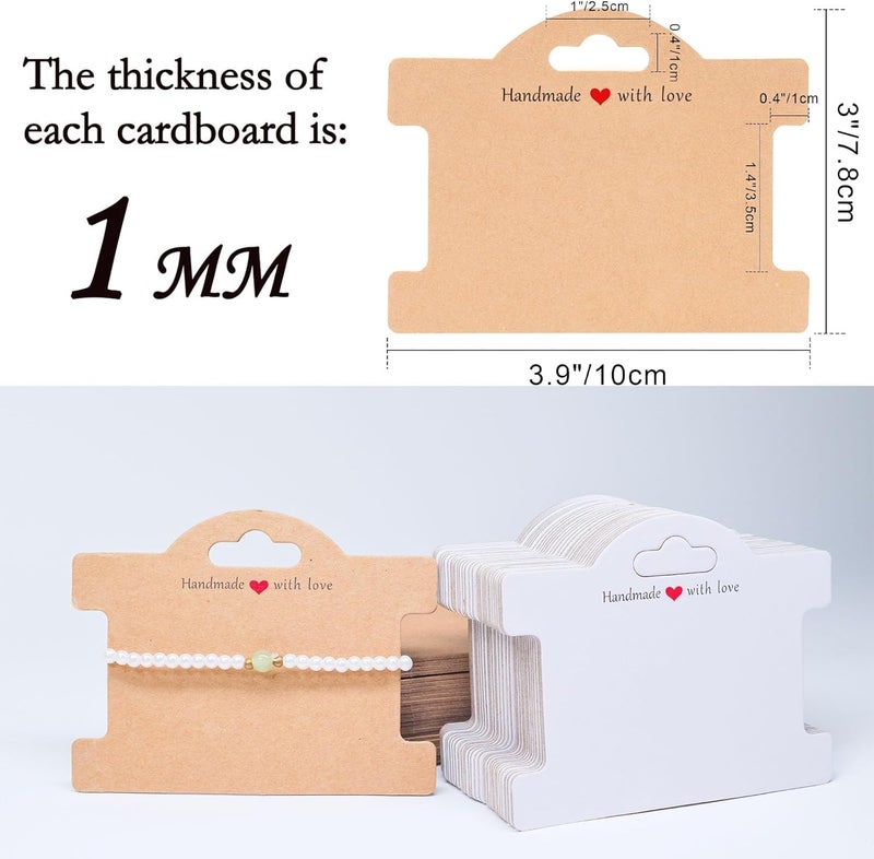 Festiko® Brown Kraft Jewelry Display Cards with Handmade with Love Print – 50 Pcs Jewellery Packaging Cards for Bracelets, Necklaces, Hair Accessories & Small Business Display - Image 2