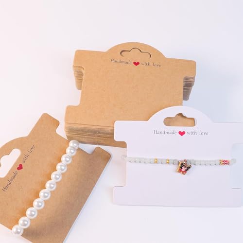 Festiko® Brown Kraft Jewelry Display Cards with Handmade with Love Print – 50 Pcs Jewellery Packaging Cards for Bracelets, Necklaces, Hair Accessories & Small Business Display - Image 4