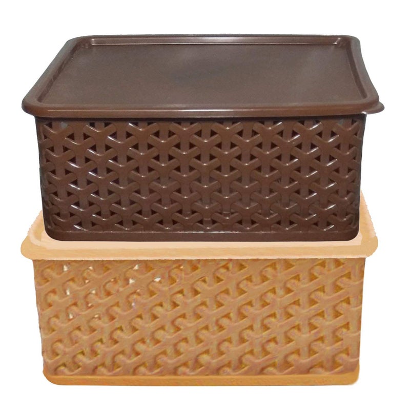 Kuber Industries Kuber Industries Plastic 2 Pieces Small Size Multipurpose Solitaire Storage Rectangular Basket With Lid Multi CTLTC012541  - Image 2