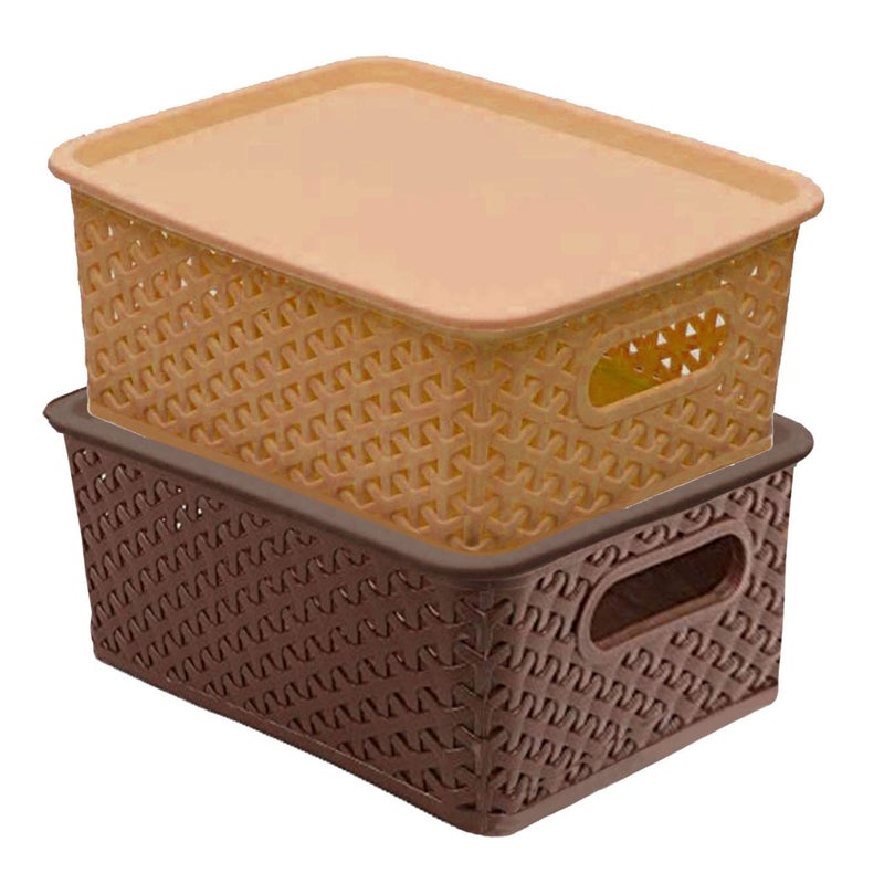 Kuber Industries Kuber Industries Plastic 2 Pieces Small Size Multipurpose Solitaire Storage Rectangular Basket With Lid Multi CTLTC012541  - Image 1