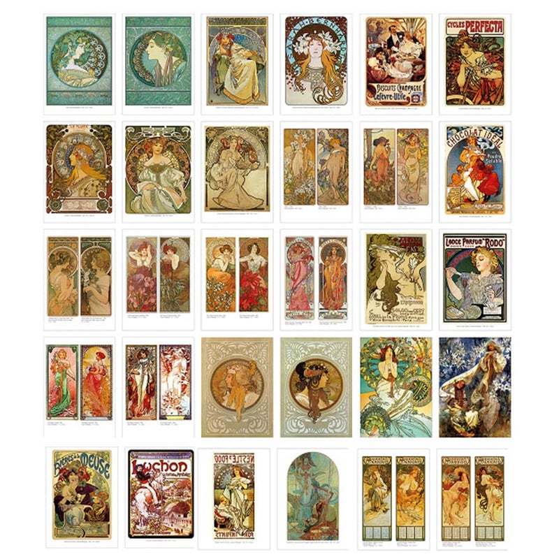 HOSTEESSCHOICE Beautiful Art Postcards set of 30 Post card of Alphonse Mucha variety pack Famous Painting Scenery,4 x 6 Inches - Image 1