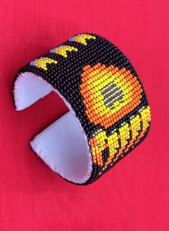 BeadsCorner Seed Beads Beaded Cuff Bracelet (Black Paw) - Image 3