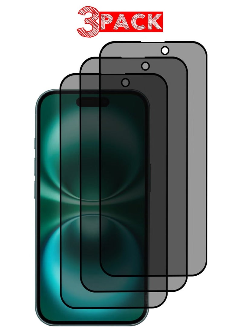 Raxoom 3-Pack iPhone 16 Privacy Screen Protector â€“ Anti-Spy Tempered Glass, 9H Hardness, Case-Friendly, Black - Image 1
