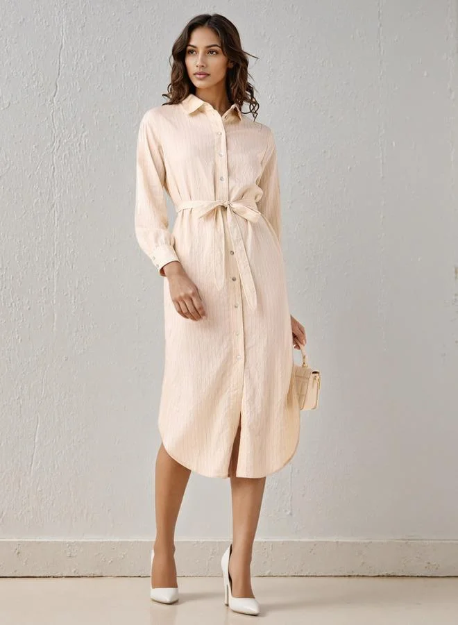 Splash FAV Striped Midi Shirt Dress with Belt