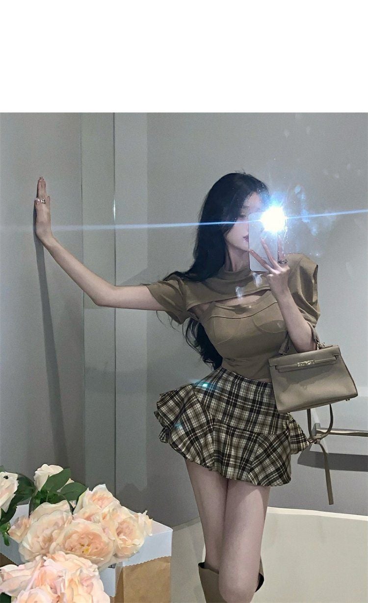 Short Skirt For Women 2023 Spring New High Waist Slimming Design Sense Niche Girl Slimming A- Line Arm Skirt - Image 1