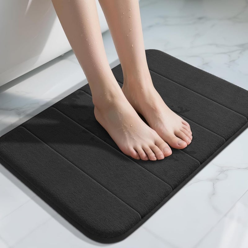 Yimobra Black Bath Mat, 24" x 17", Thick Soft and Non-Slip Bathroom Rugs, Super Water Absorbent & Machine Washable Floor Bath Rugs for Bathroom, Black Memory Foam Bathroom Mat, Black Shower Mat Tub - Image 1