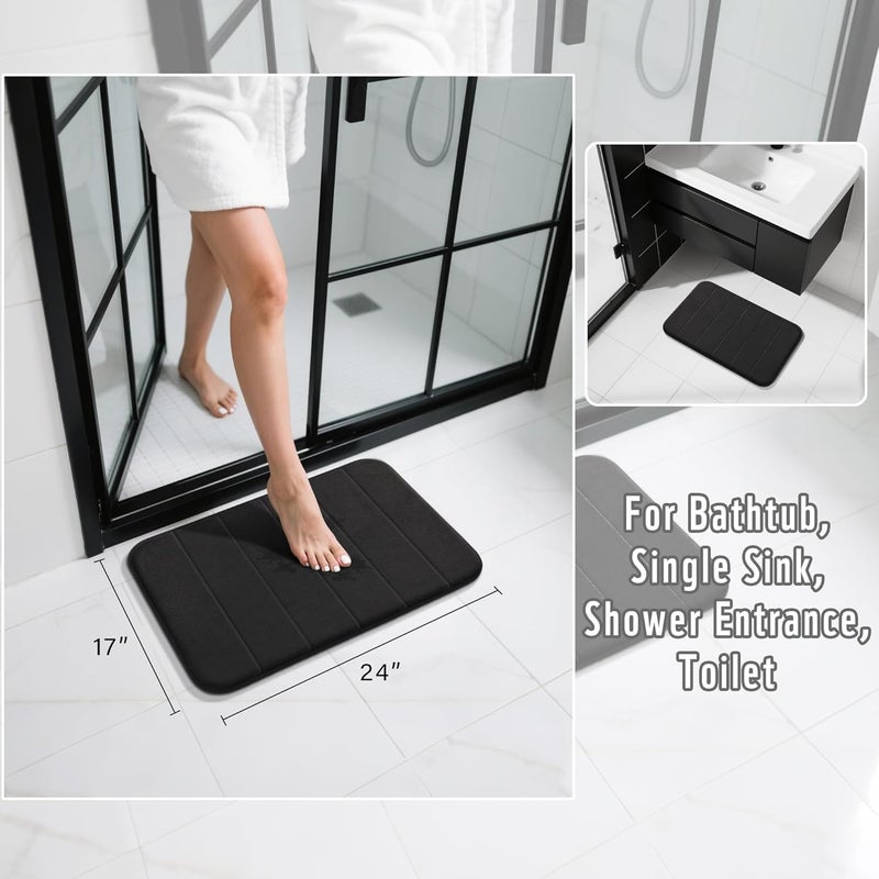 Yimobra Black Bath Mat, 24" x 17", Thick Soft and Non-Slip Bathroom Rugs, Super Water Absorbent & Machine Washable Floor Bath Rugs for Bathroom, Black Memory Foam Bathroom Mat, Black Shower Mat Tub - Image 2