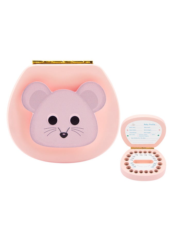 Baby Tooth Memorial Box Wooden Boys And Girls Baby Tooth Box Children Tooth Collection Storage Box Baby Tooth Loss Storage Box-Color:Pink-Mouse (English Version)  - Image 1