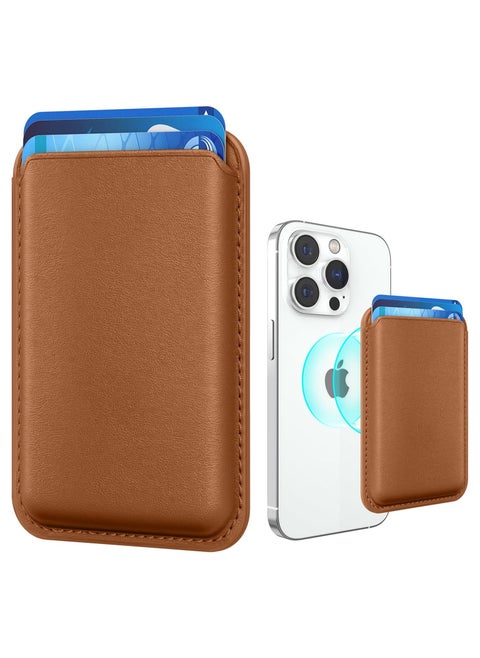 Magnetic Card Holder Phone Wallet for iPhone 16/15/14/13/12 Series with Magsafe, Wallet for iPhone 16 15 14 Pro Max Plus Series, Mag Safe 3 Wallet for iPhone 13 12 Pro Max Mini Series (Brown)