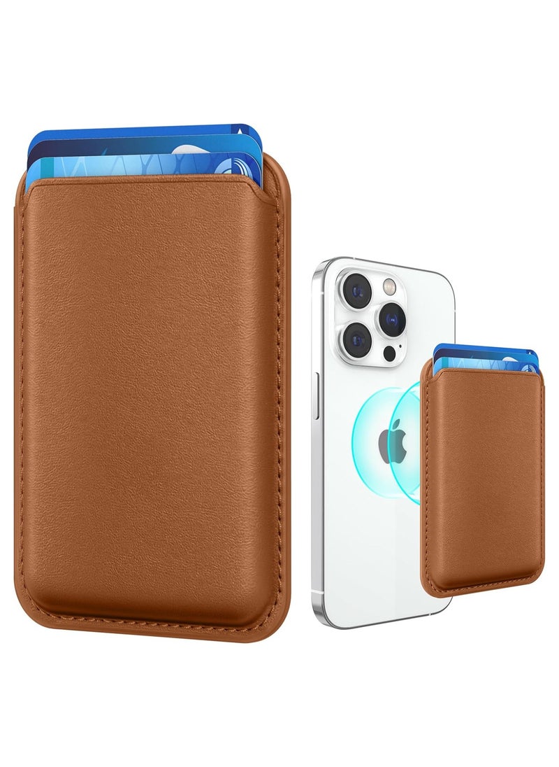 Generic Magnetic Card Holder Phone Wallet for iPhone 16/15/14/13/12 Series with Magsafe, Wallet for iPhone 16 15 14 Pro Max Plus Series, Mag Safe 3 Wallet for iPhone 13 12 Pro Max Mini Series (Brown)  - Image 1