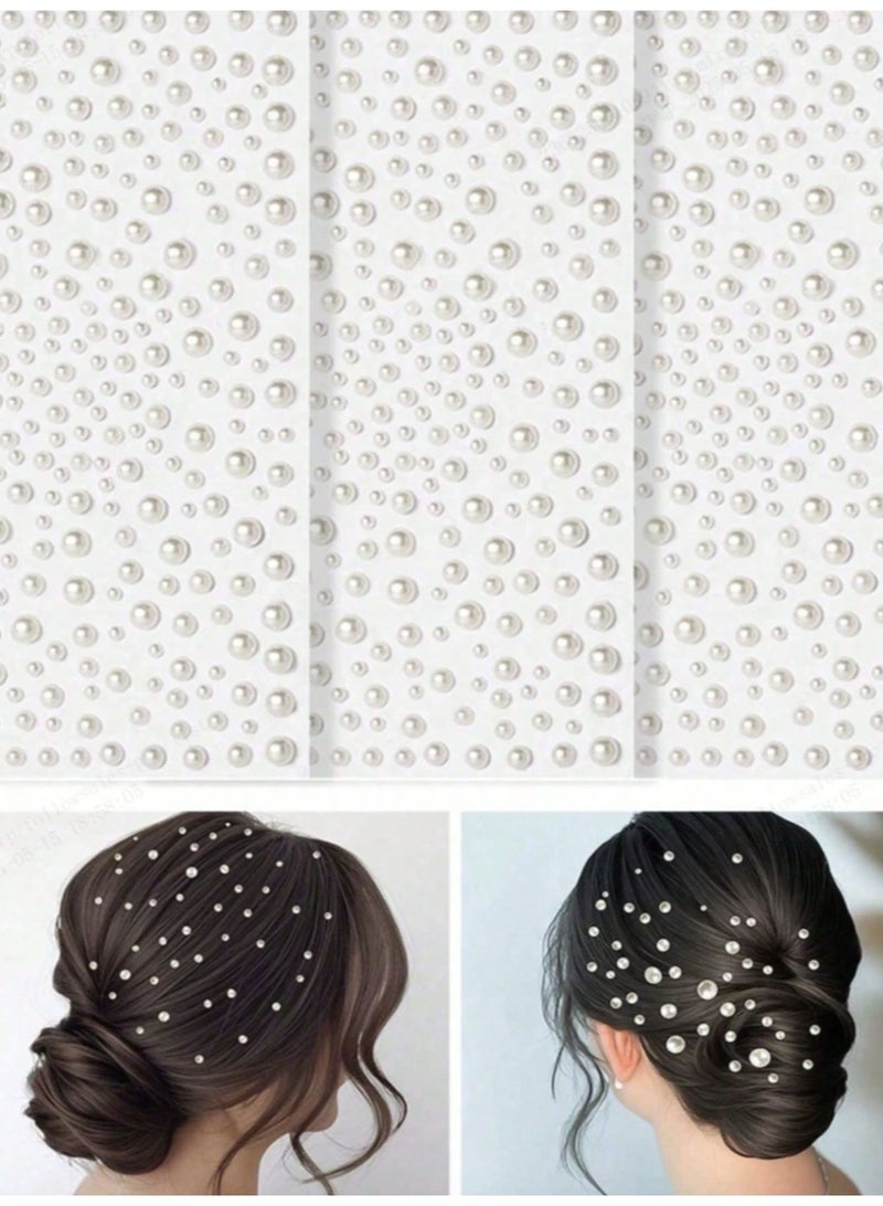 3 Pcs Self Adhesive 3D Pearls & Gems Stickers, Acrylic Hair & Nail Decorations, DIY Embellishments, 1 Sheet (325 Beads) - Image 1