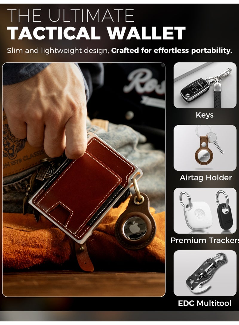 LORZOR RFID Blocking Slim Tactical Front Pocket Wallet for Men Full Grain Leather Aerospace Aluminum Smart Pop Up Card Case Money Clip 8-12 Card Slots - Image 5