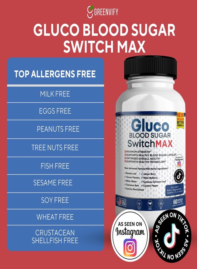 GREENVIFY Gluco Blood Sugar Switch Max All Natural Formula to Maintain Healthy Levels, Maximum Strength Daily Formula Blood Reviews (1 Pack - 60 Capsules) - Image 2