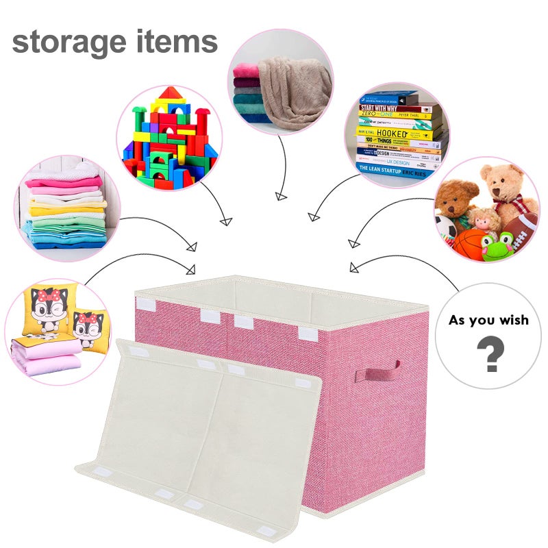 VERONLY Large Collapsible Toy Storage Box with Lid & Handles - Kids Organizer Chest for Toys, Clothes, Blankets (Pink, Nursery, Playroom, Bedroom)-24.5''Ã—13''Ã—16'' - Image 2